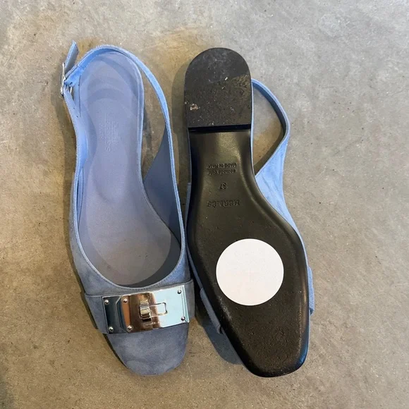 Hermes baby Blue Slingback Flats with Silver Buckle - Picture 6 of 6